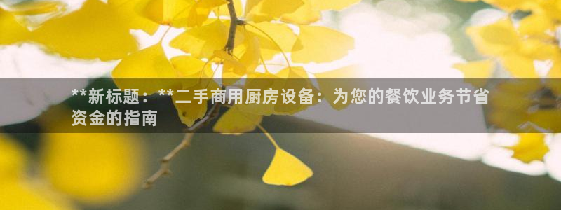 尊龙实业 吴友良：**新标题：**二手商用厨房设备：为您的餐